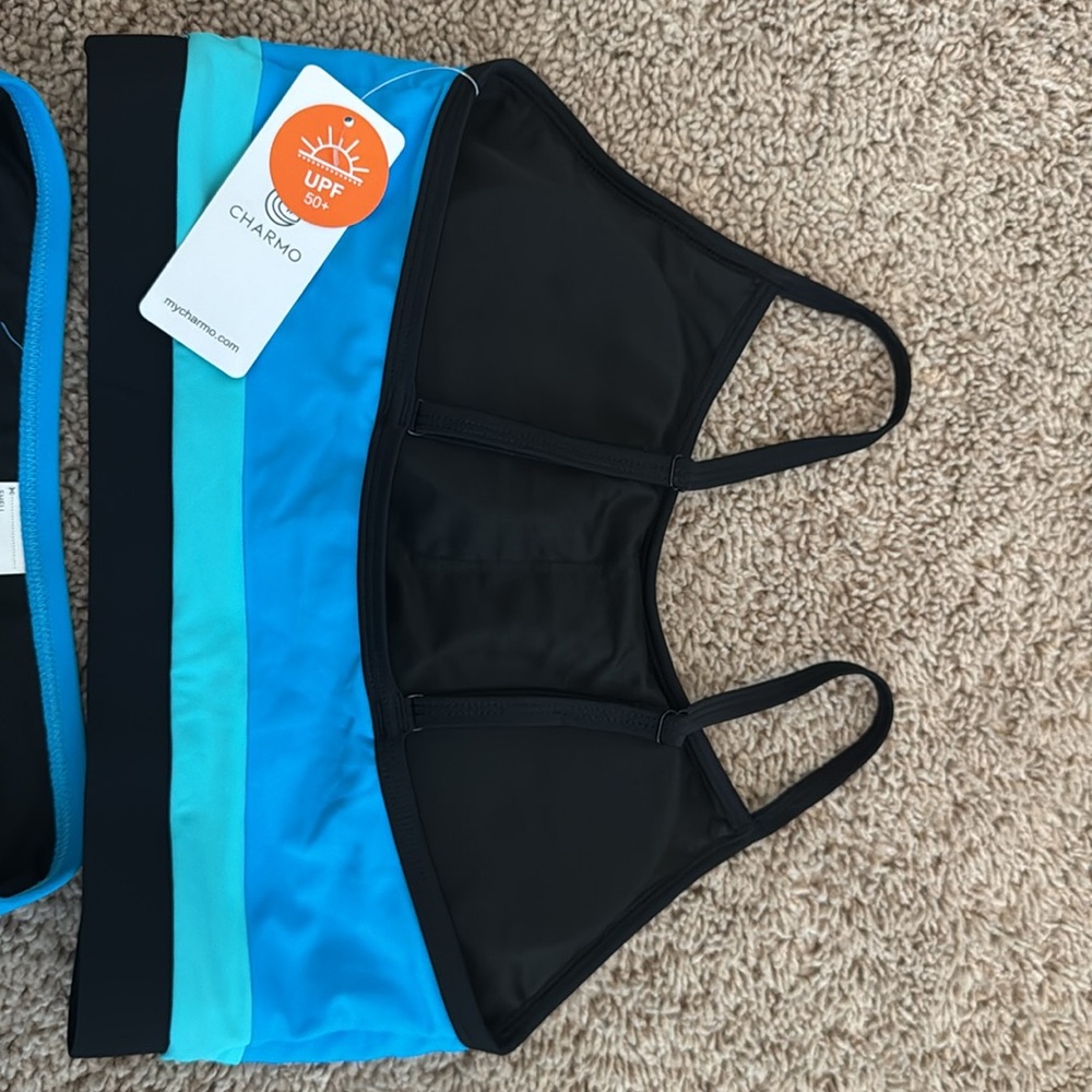 Charmo NWT Blue and Black High waisted Women's Swimwear Set size M - Picture 10 of 10